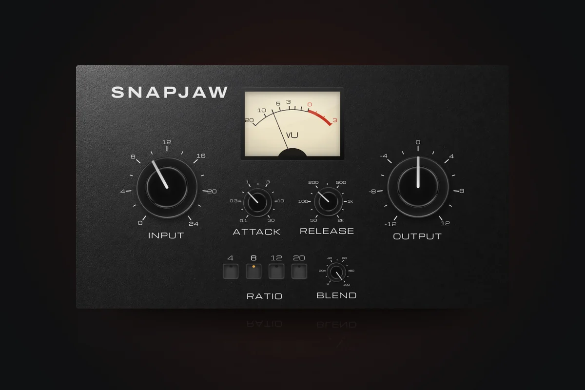 Snapjaw, a black rack-style compressor plugin with a VU meter
