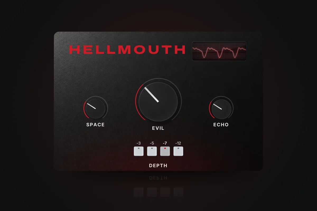 Hellmouth, a matte black plugin with one huge red-ringed knob